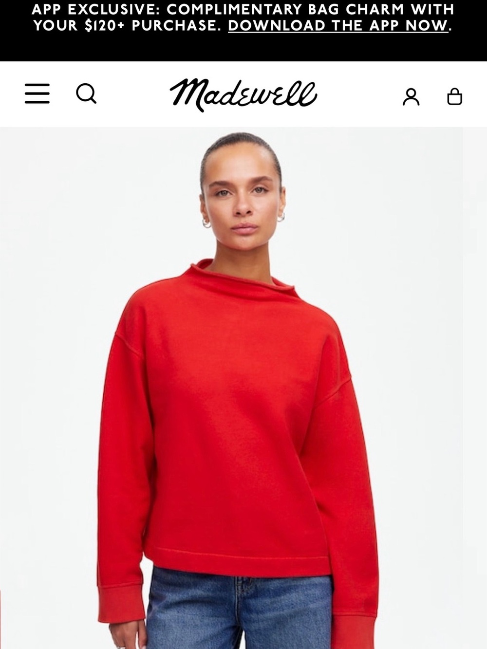 Madewell Red funnel neck Pullover Sweater